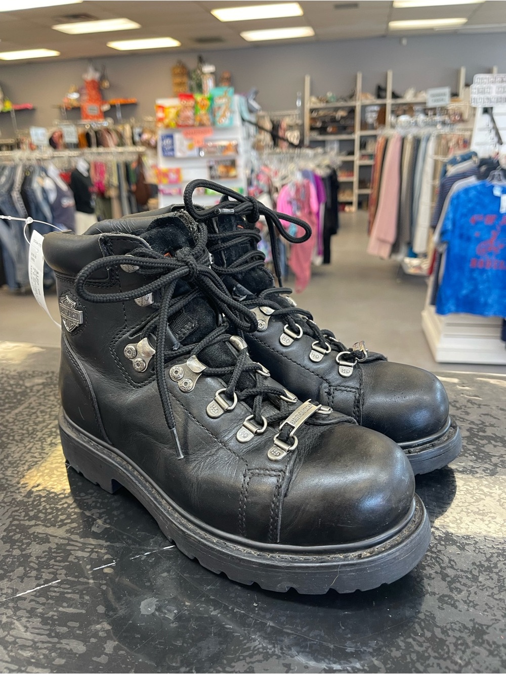 Harley-Davidson Black Lace-Up Leather Motorcycle Boots